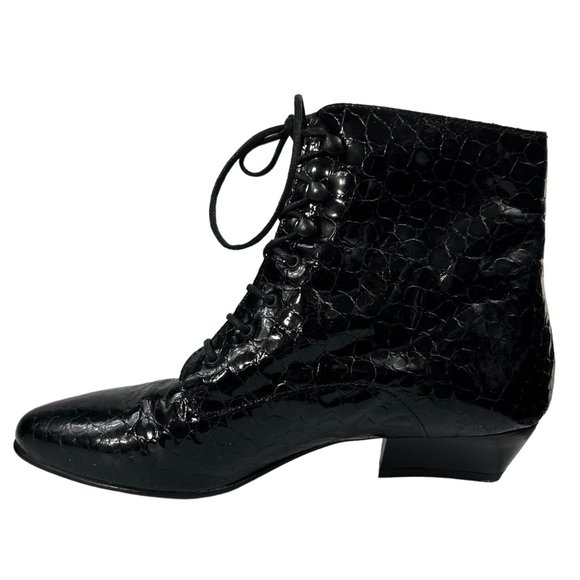 Vintage Maremo Patent Leather Croc Embossed Lace Up Ankle Boots in Black Size 36 - Picture 5 of 12